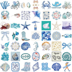 50pcs Coastal Girl Vinyl Stickers - Ocean & Marine Themed Decals