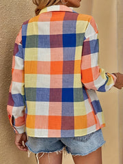  Colorful Plaid Print Long Sleeve Button Up Shirt