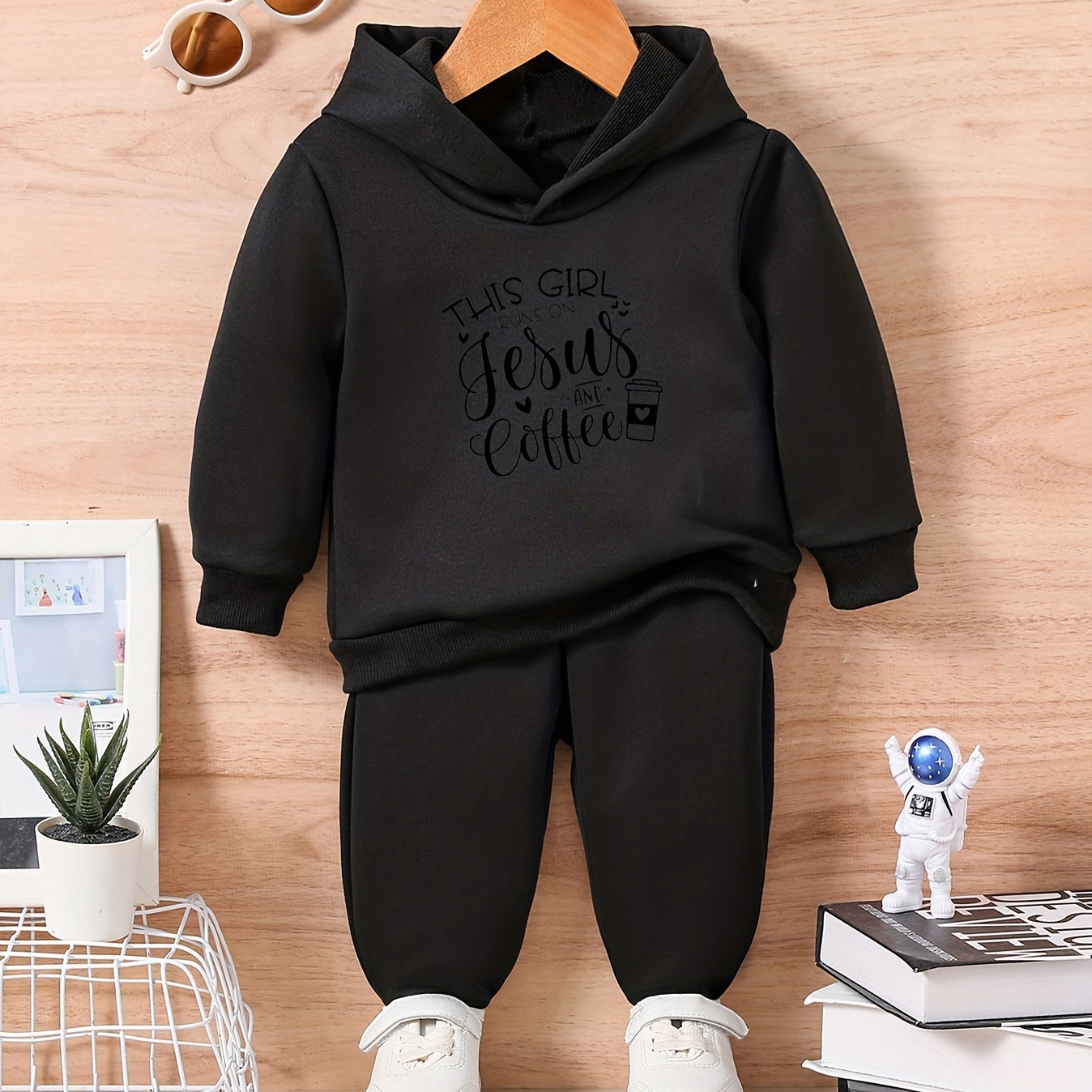 Toddler Baby Sweatshirt Set - THIS GIRL RUNS ON JESUS & COFFEE