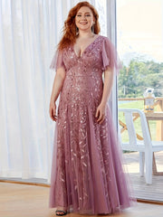  Leaf Embroidered Maxi Party Dress