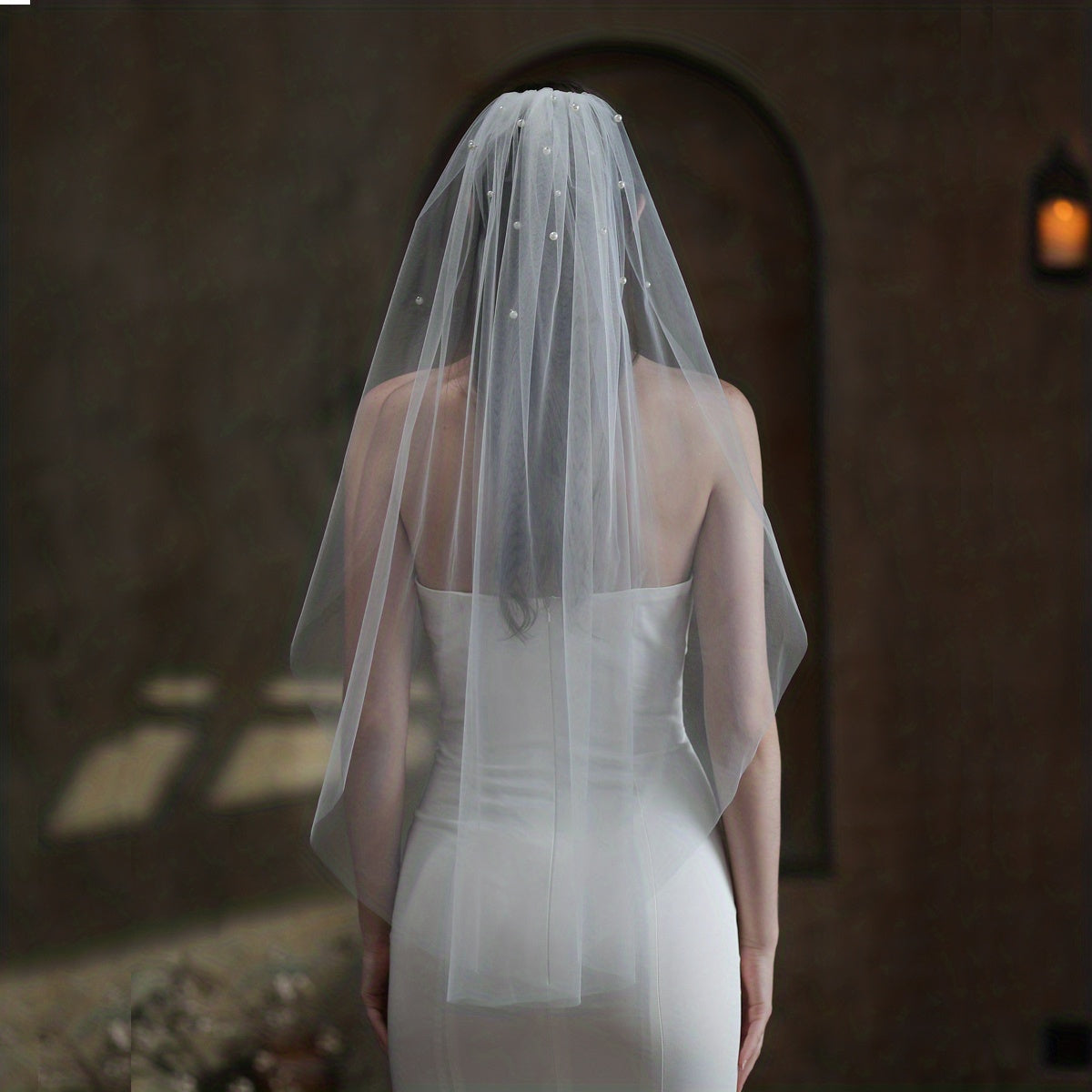 Pearl Inlaid Bridal Head Veil with Comb