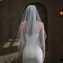 Pearl Inlaid Bridal Head Veil with Comb