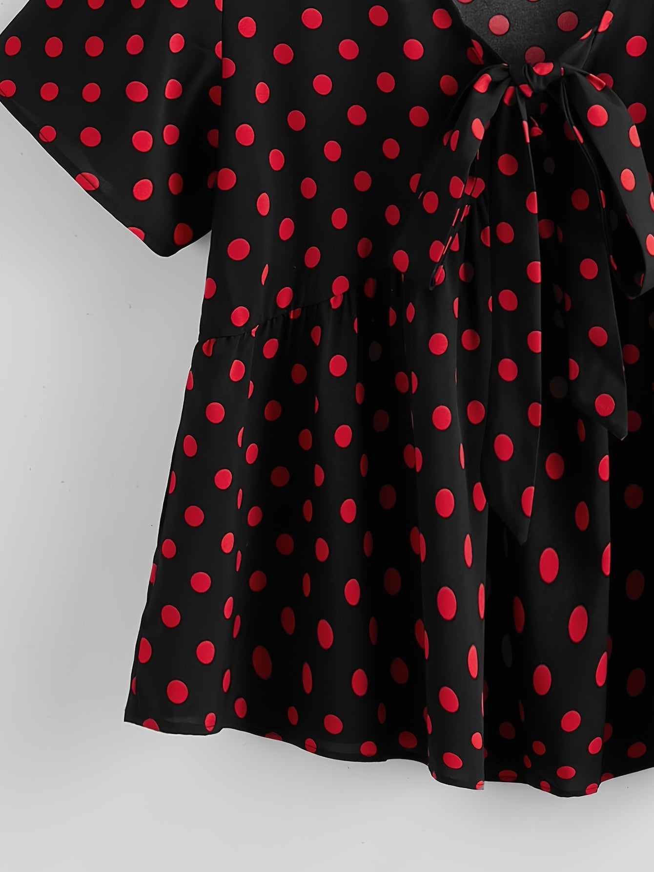  Dot Print Short Sleeve Peplum Shirt Top