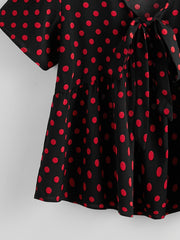  Dot Print Short Sleeve Peplum Shirt Top