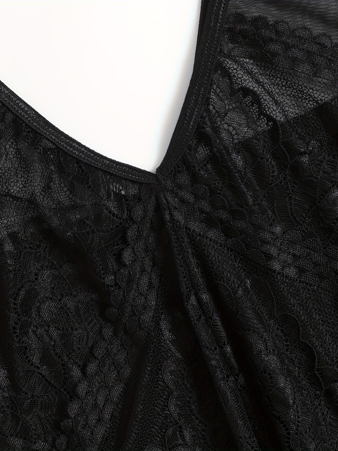 Floral Jacquard Mesh V Neck Semi Sheer Bodysuit