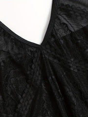  Floral Jacquard Mesh V Neck Semi Sheer Bodysuit