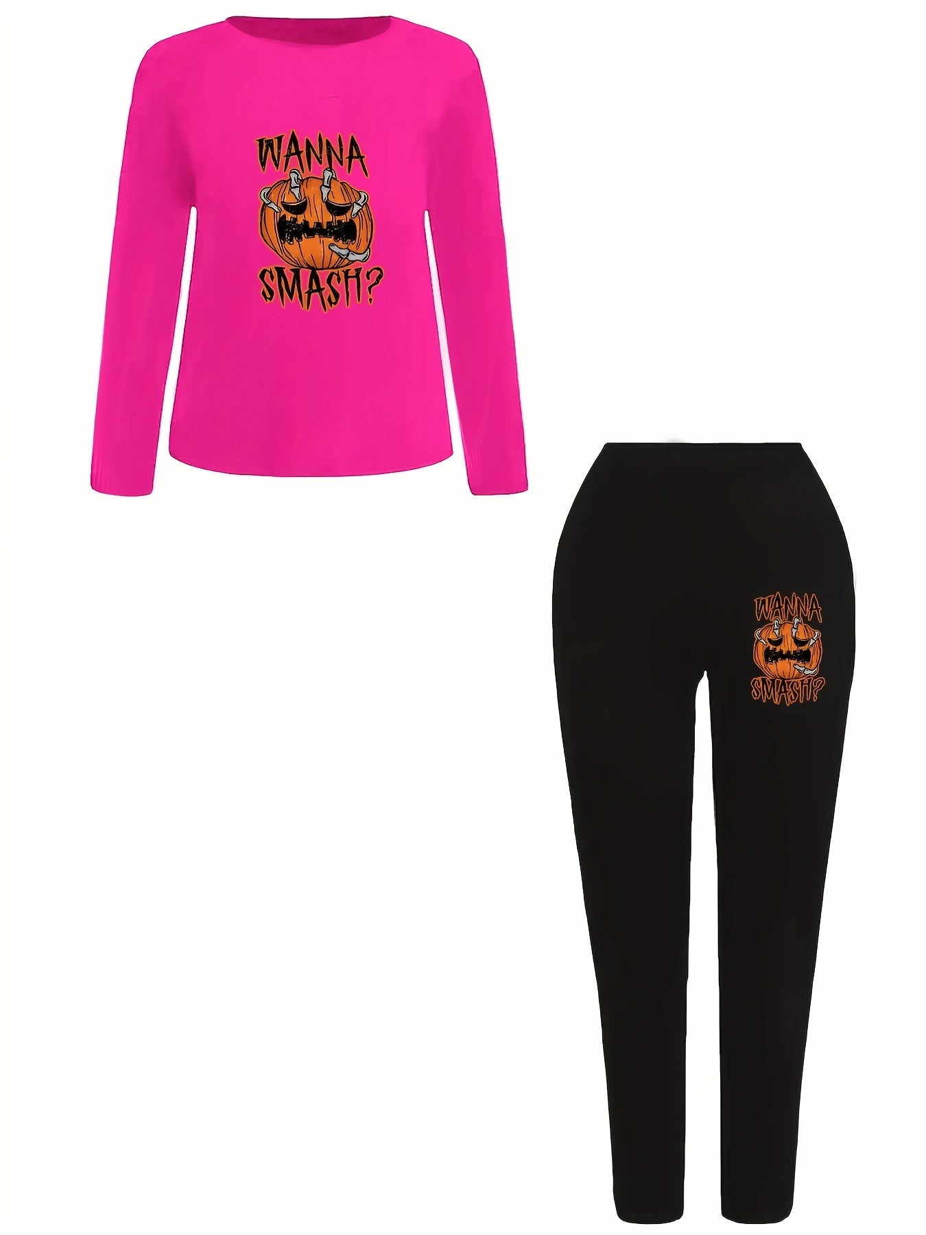  Halloween 2pcs Set Women's Plus Graphic Print Tee & Leggings Set