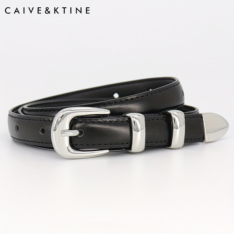 Women's Oval Pin Buckle Belt Casual Thin Leather Belt Solid Jeans Pants Belt