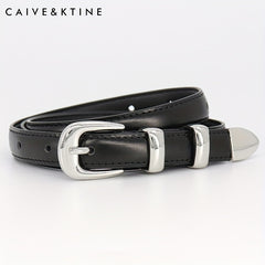 Women's Oval Pin Buckle Belt Casual Thin Leather Belt Solid Jeans Pants Belt