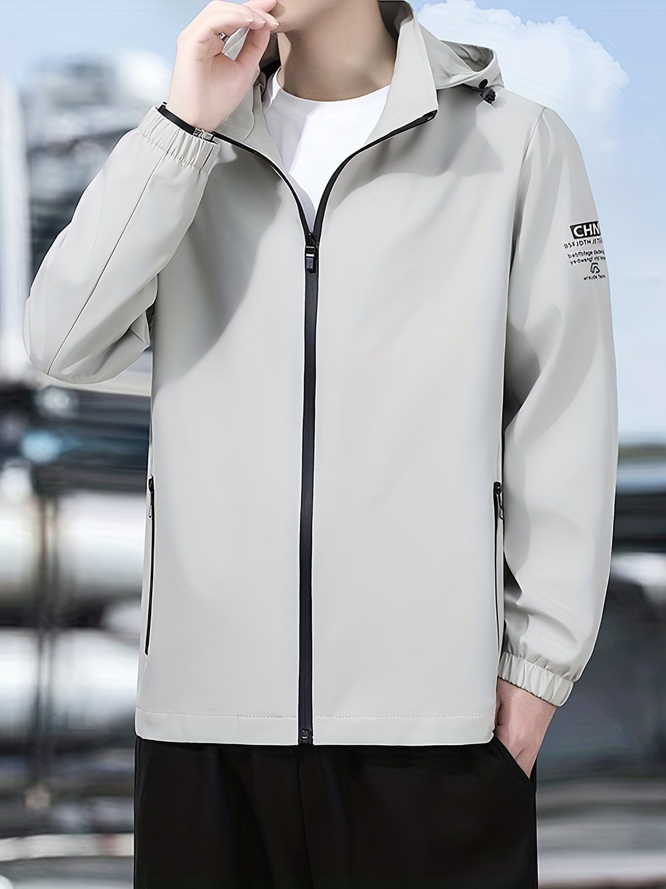 Men's Casual Stretchy Hooded Windbreaker Coat for Spring Autumn