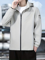 Men's Casual Stretchy Hooded Windbreaker Coat for Spring Autumn