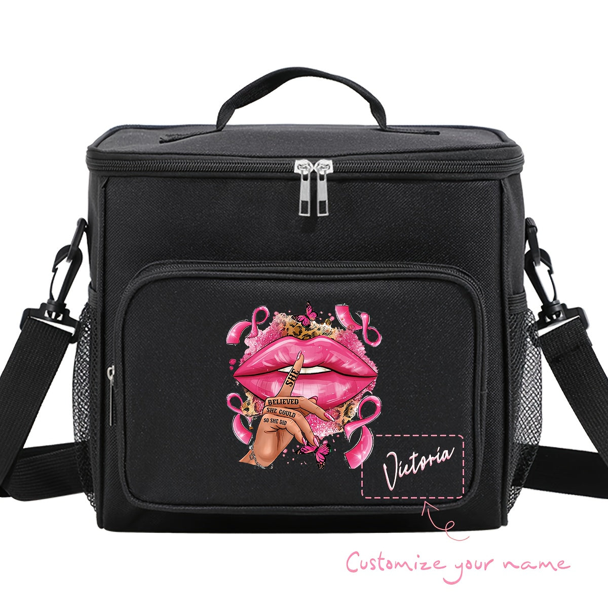 Custom Insulated Lunch Bag Personalized Name & Photo Shoulder Strap
