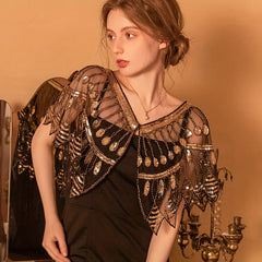 Vintage Ruffle Shawl Sequin Embroidery Mesh Cardigan