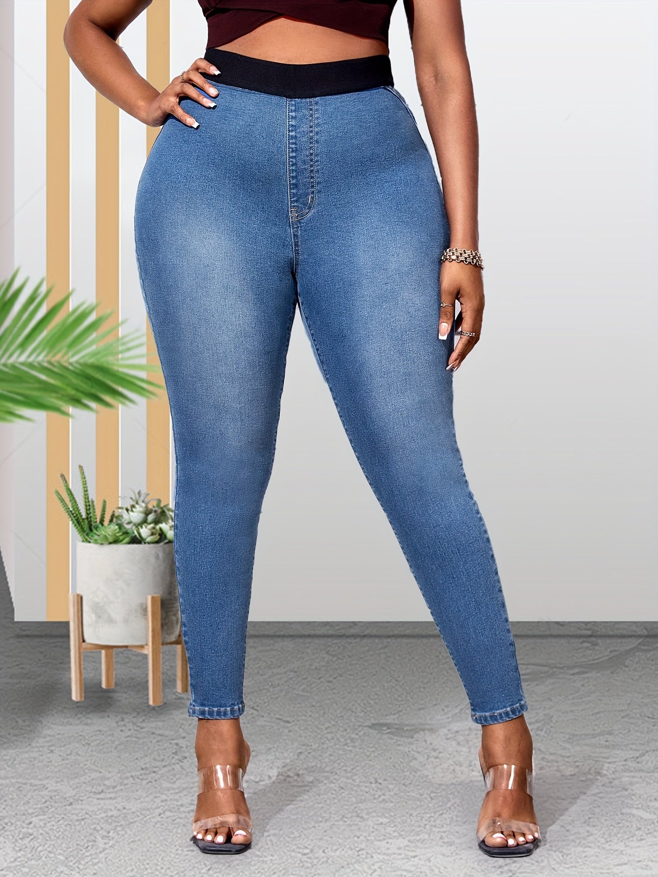  Colorblock High Stretch Skinny Jeans