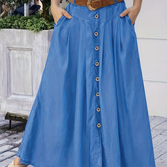  Button Detail High Rise Maxi Skirt with Pockets