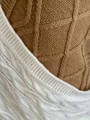  Colorblock Cross Wrap Cable Knit Sweater