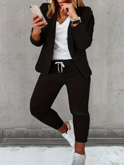  Casual Suit Set Women's Blazer & Drawstring Pants Suit