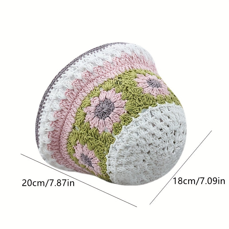Hollow Crochet Bucket Hat Breathable Sunshade Basin Hat for Women