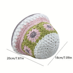 Hollow Crochet Bucket Hat Breathable Sunshade Basin Hat for Women