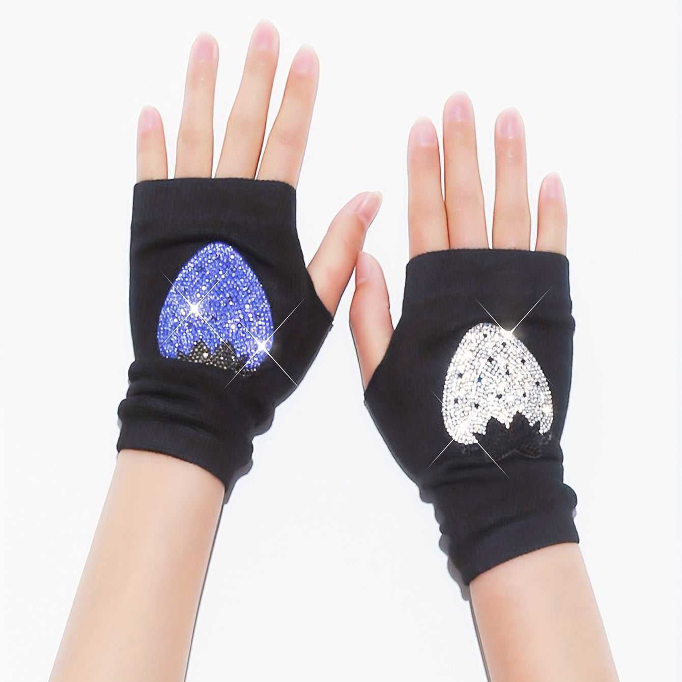 Rhinestone Strawberry Y2K Gloves Hip Hop Fingerless Knitted Gloves