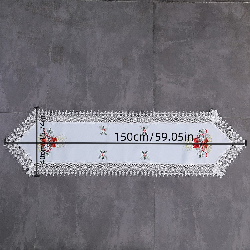 Polyester Christmas Table Runner Red Bell Printed Holiday Decoration