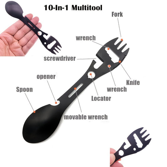 10 in 1 Spork Stainless Steel Utensil Can Opener Multi-Tool for Camping Hiking