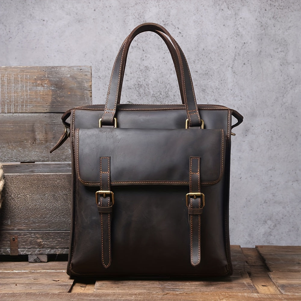Retro Cowhide Backpack Men's Hand Held Briefcase
