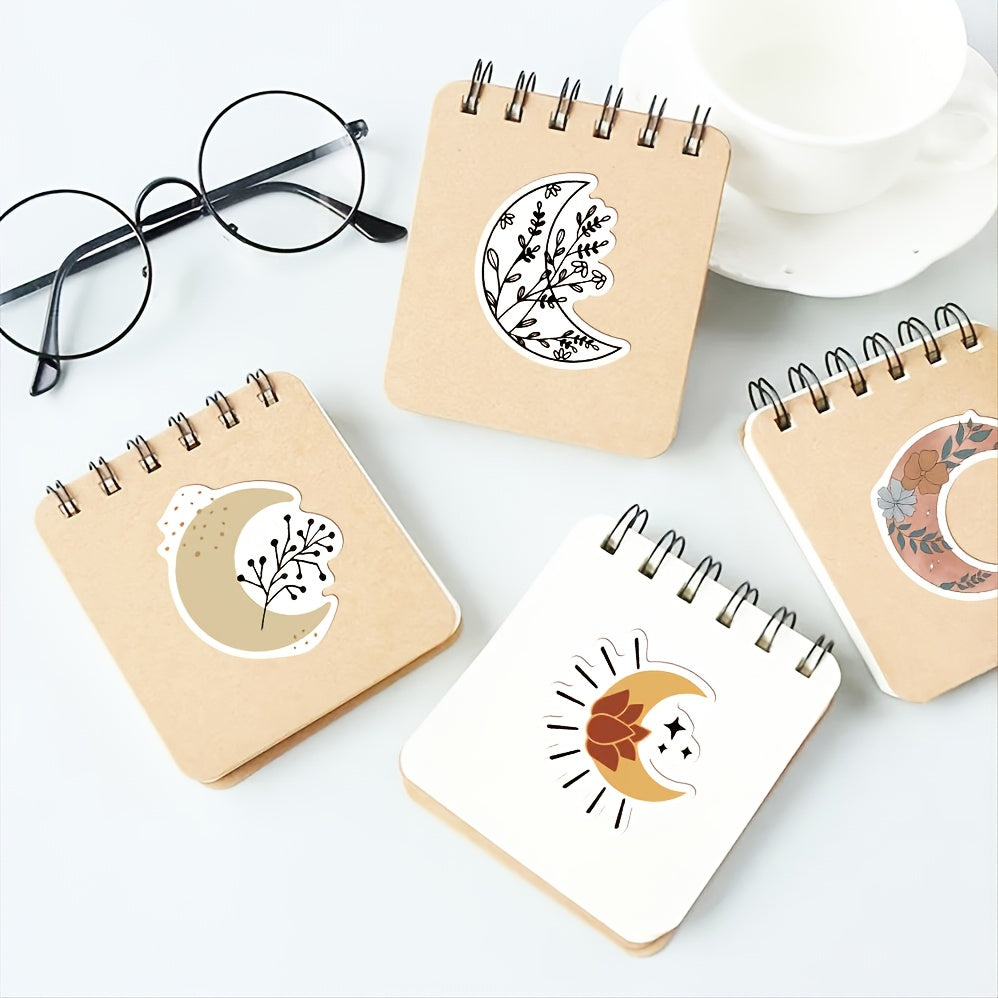 50 Sheets Waterproof Moon & Flower Reusable Sticker
