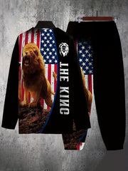 Lion Flag Pattern Long Sleeve T-shirt & Sweatpants Set