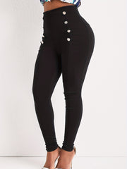  Sexy Leggings High Rise Stretch Button Decor