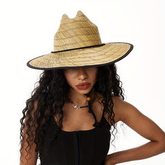 Green Striped Crochet Sun Hat Wide Brim Vintage Boho Straw Hat
