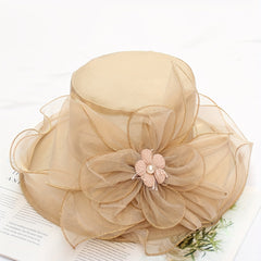 Foldable Sun Hat Flower Decor Organza Derby Hat Lightweight Church Hat
