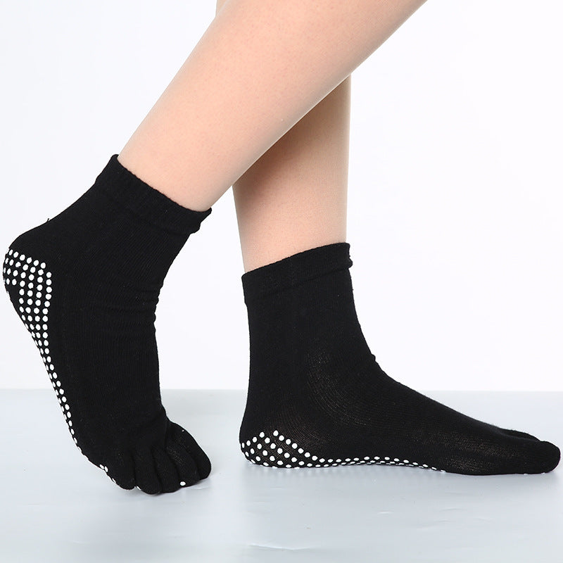 Rainbow Non-slip Yoga Socks Cozy 5 Toes Knitted Calf Crew Socks