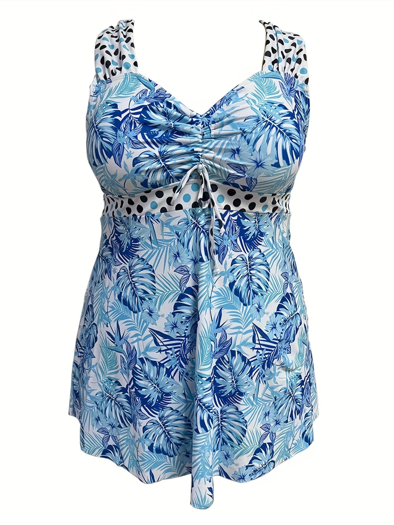  Tropical & Polka Dot Print Tankini Set