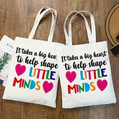 Letters Print Canvas Bag Portable Shopper Bag Women's Reusable Shoulder Bag