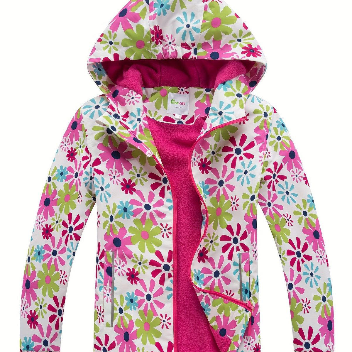 Girls Sunflower Fleece Hooded Jacket Waterproof Warm Sports
