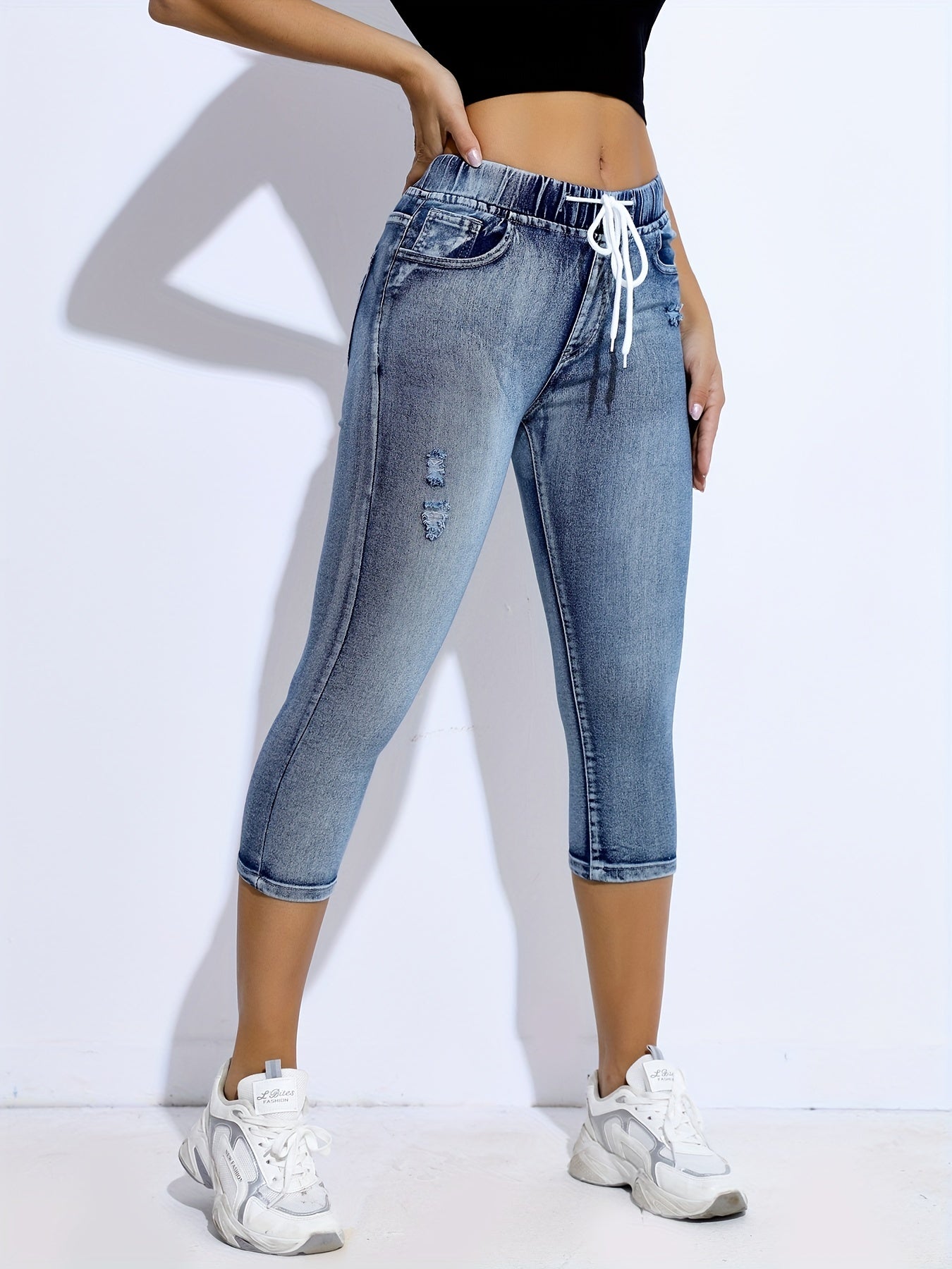 Elastic Waist Skinny Jeans Slim Fit Capris Denim Pants