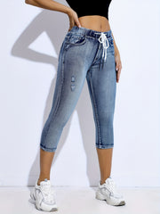 Elastic Waist Skinny Jeans Slim Fit Capris Denim Pants