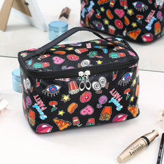 Cartoon Printed Cube Travel Cosmetics Wash Bag PU Portable Storage Bag