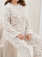  Leopard Print Flannel Pajama Set for Women