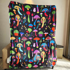 Cartoon Mushroom Print Flannel Blanket for Home and Travel