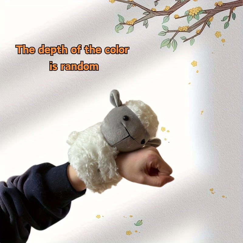 Soft Grey Sheep Plush Slap Bracelet - Cuddly Gift for Adults