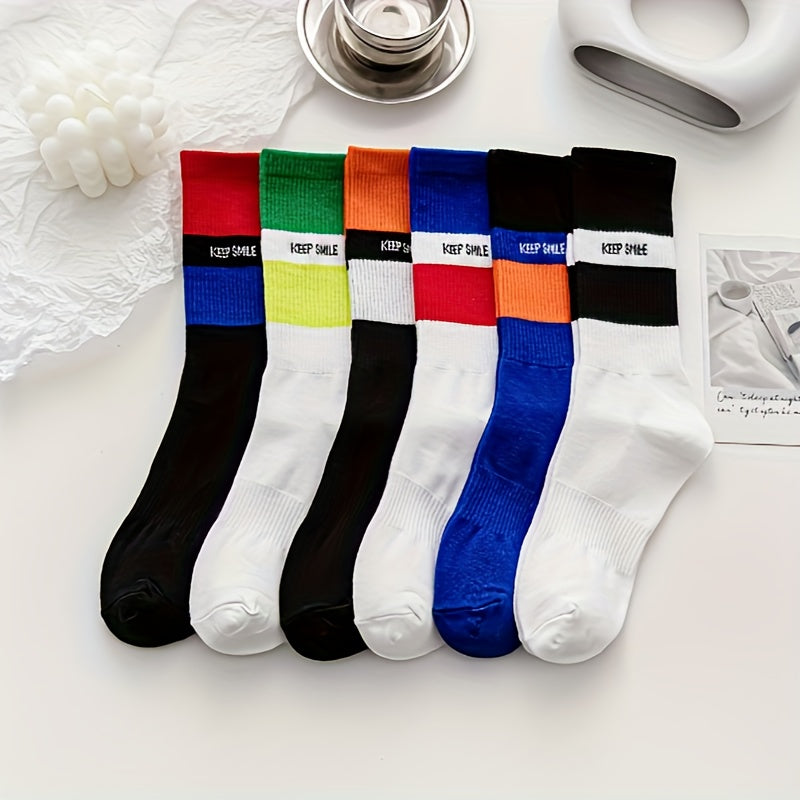 6 Pairs Letter Print Socks Breathable Sport Stockings
