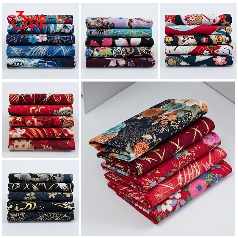 5pc Bronzing Cotton Patchwork Cloth Japanese Floral DIY Decoration