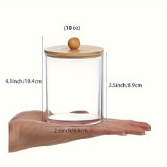 Cotton Swab Dispenser Jars With Bamboo Lids Storage Box
