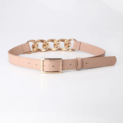 Chain Buckle Belt PU Leather Decor Waist Dress Coat Waistband