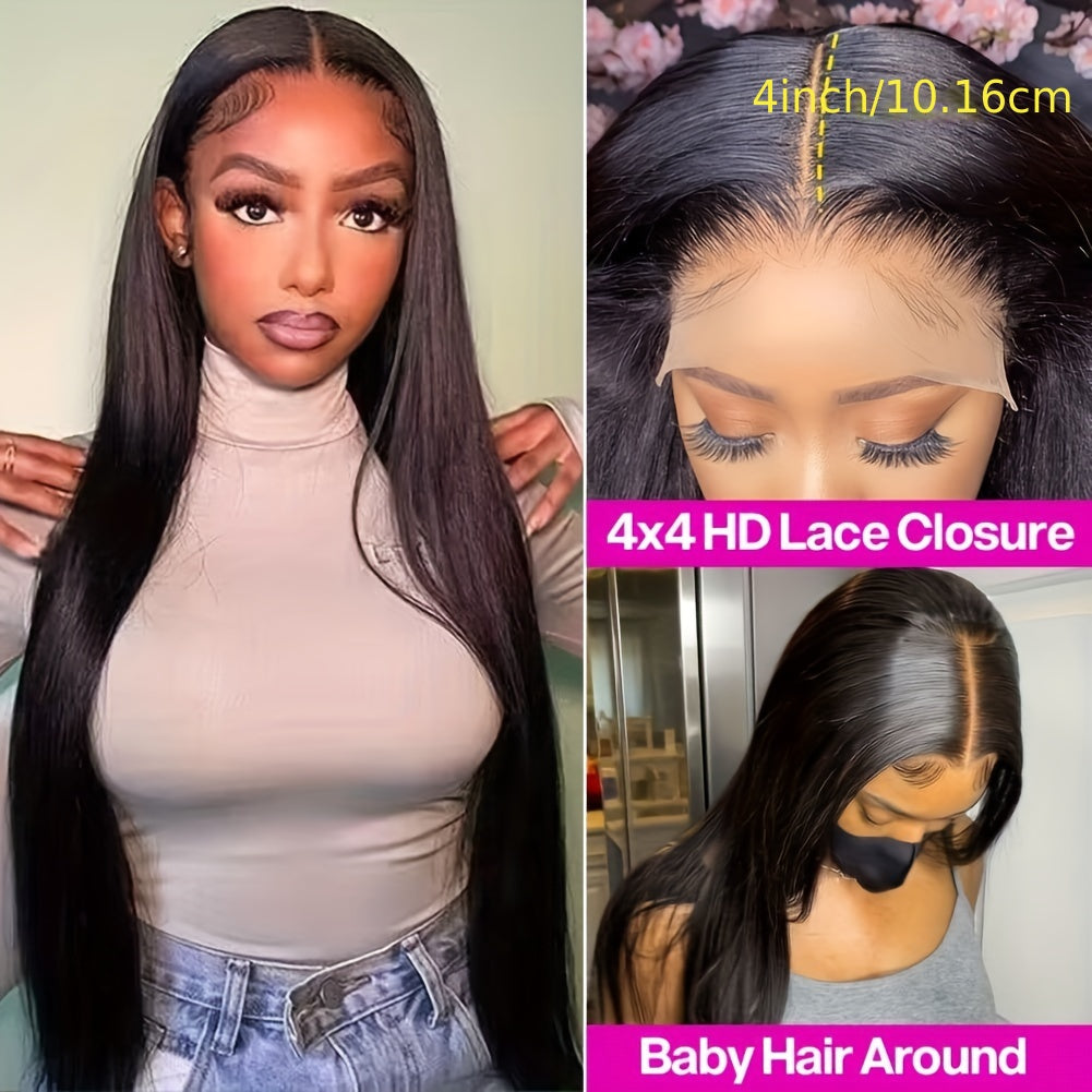 150 Density Straight Human Hair Wig with HD Transparent Lace Front Closure
