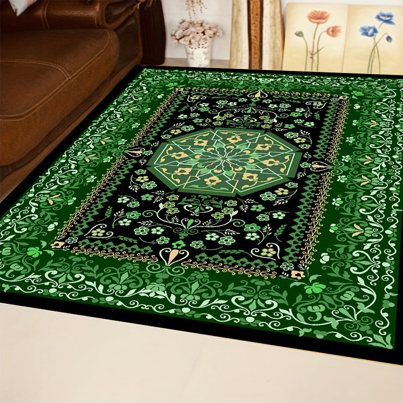 Green Boho Anti Fatigue Kitchen Rugs Absorbent Non Slip Cushioned