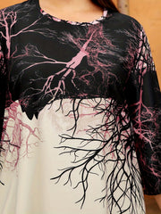  Colorblock Branch Print Maxi Dress