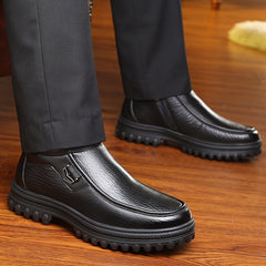 LAORENTOU Men's Leather Warm Plush Lining Casual Zipper Boots